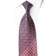 San-Dee silk tie with rose geometric petals, crystal rhinestones and silver sparkles on a dark plum background.