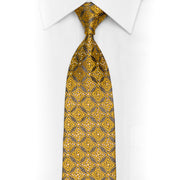 Luxury Gold Geometric On Silver Crystal Rhinestone Silk Tie