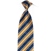 Gold Striped & Acanthus On Dark Blue Rhinestone Silk Necktie With Silver Sparkles