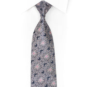 Silver Medallions Design On Dark Blue Rhinestone Tie With Sparkles