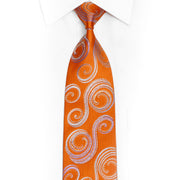Silver Scrolls On Orange Rhinestone Silk Tie With Sparkles
