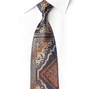 Full-length San-Dee midnight navy silk necktie with gold baroque pattern and crystal rhinestones