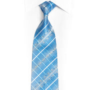 Blue Striped On Silver Micro Fiber Rhinestone Necktie