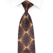 Bruno Baffi Rhinestone Silk Necktie Copper Geometric Trellis On Navy With Sparkles - San-Dee