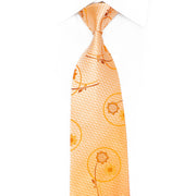 Floral On Orange Silk Tie With Silver Sparkles - 1