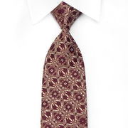 Bruno Baffi Silk Tie Golden Cartouche On Burgundy Sparkling With Rhinestones - San-Dee