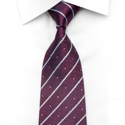 Bruno Baffi Men's Silk Rhinestone Tie Silver Striped On Purple Damask On Navy Blue - San-Dee