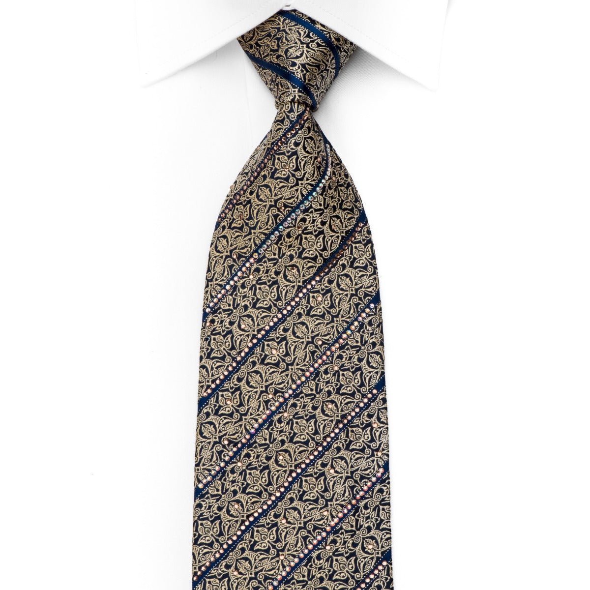 San-Dee - Bruno Baffi Men's Rhinestone Silk Necktie Gold San-Dee - Bruno Baffi Men's Rhinestone Silk Necktie Gold