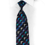 Purple Silver Geometric On Navy Rhinestone Silk Necktie - 1