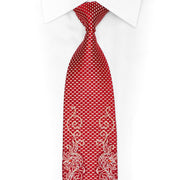 Silver Scrolls On Red Rhinestone Silk Tie With Silver