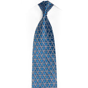 Silver Trellis On Cerulean Blue Rhinestone Silk Tie - 1