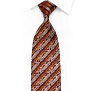 Rhinestone Silk Necktie — Orange & Gold Cartouche Stripe on Burgundy