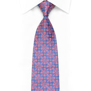 Men's Silk Necktie Pink Geometric On Mauve With Silver Sparkles