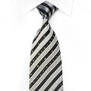 Aquascutum Men's Crystal Silk Necktie Silver Black Striped With Silver Sparkles - San-Dee