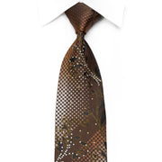 Blu Moon Men's Rhinestone Silk Necktie Acanthus Scrolls On Brown With Gold Sparkles - San-Dee