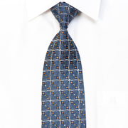 Daks Rhinestone Silk Necktie Silver Geometric On Navy With