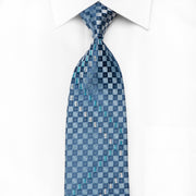 Elegance Men's Crystal Silk Necktie Blue Checkered With Silver Sparkles - San-Dee