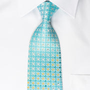 Elle Homme Rhinestone Necktie Blue Foulard On White Silk With Golden Sparkles - San-Dee