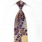 Grang Cia Men’s Crystal Silk Tie Purple Floral On Brown Gold