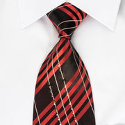 Grang Cia Rhinestone Silk Necktie Red Silver Stripes On 