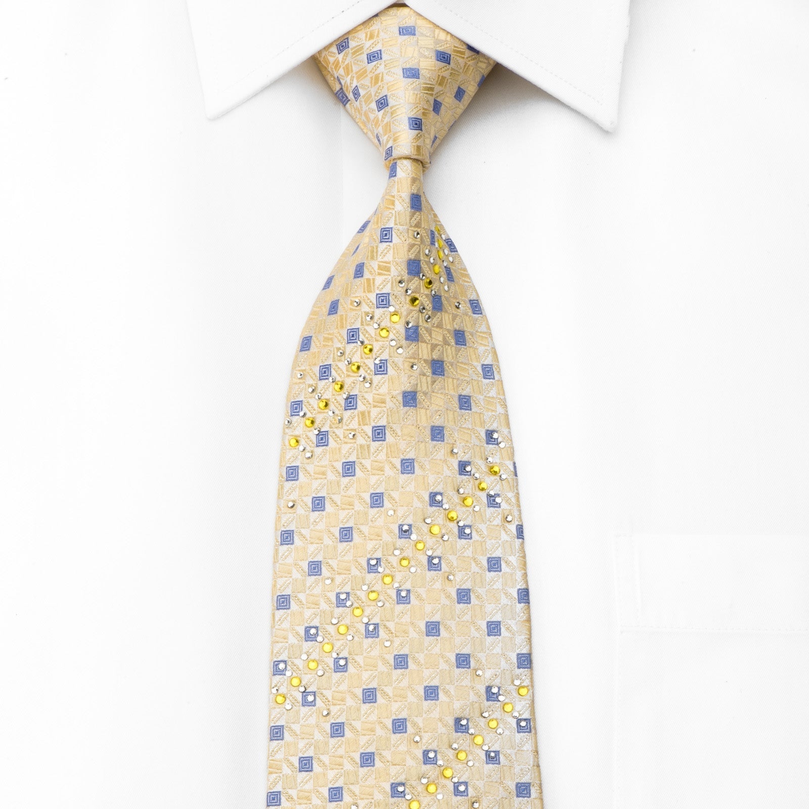 San-Dee - Guy Laroche Men's Crystal Necktie Yellow Blue