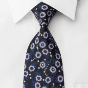 Indian Homme Rhinestone Tie Mauve Floral On Blue With Silver