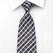 Indian Leaders Men’s Silk Tie Blue Ivory Plaid Striped