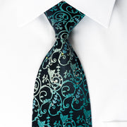 Lancetti Silk Tie Turquoise Vines On Blue With Emerald