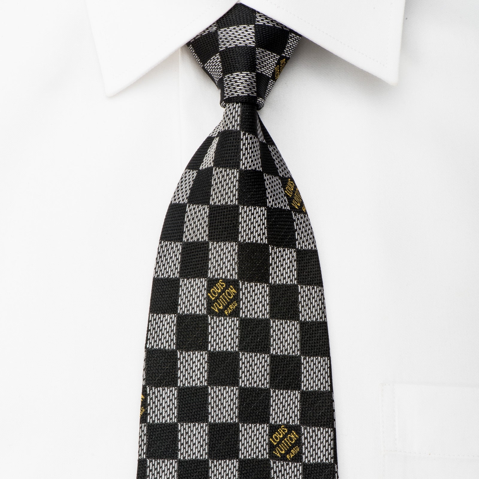 Louis Vuitton Silk Necktie Silver Black Damier Checker