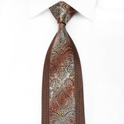 Michel Klein Men’s Crystal Silk Necktie Orange Brown Damask 