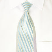 Mila Schon Rhinestone Necktie Blue White Stripes On Mauve -