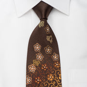 Mila Schon Rhinestone Silk Necktie Golden Floral &