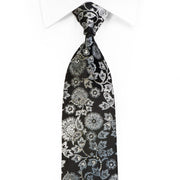 Nicole St Giles Black Rhinestone Silk Tie Silver Floral