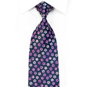 Park Land Rhinestone Necktie Floral On Blue With Sparkles -