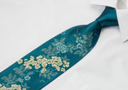 Pierre Balmain Men’s Silk Necktie Floral Design On Turquoise