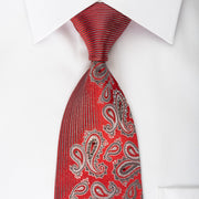 Pierre Cardin Silk Necktie Silver Boteh On Red With Red