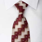 Pierre Cardin Silk Tie Burgundy Silver Chevron Checkered