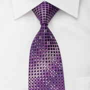 Remizio Rhinestone Silk Necktie Squares On Purple With