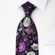 Remizio Silk Rhinestone Necktie Floral Butterflies On Black
