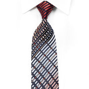 Renoma Rhinestone Silk Necktie Silver Red Geometric Striped