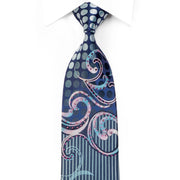 Renoma Rhinestone Tie Mauve Scrolls & Geometric On Blue - 1