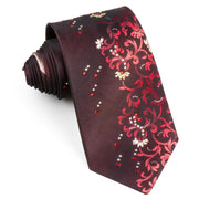 Rhinestone Tie By Grang Cia Red Floral Design On Brown Silk