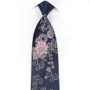 Ungaro Rhinestone Neckties Pink Floral On Navy - 1
