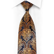 Orange Anthemion On Navy Rhinestone Silk Tie With Silver Sparkles