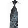 Silver Striped On Geometric On Black Rhinestone Silk Tie With Sparkles