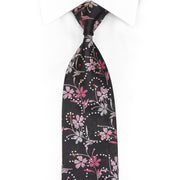 Pink Silver Floral On Black Rhinestone Necktie With Sparkles