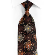 Floral On Dark Brown Rhinestone Silk Necktie With Silver Sparkles