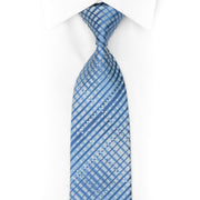 Blue Striped On Silver Rhinestone Silk Necktie With Silver Sparkles