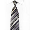Silver Striped & Cartouche On Black Rhinestone Necktie With Silver Sparkles