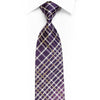 Silver Purple Plaid Rhinestone Silk Necktie With Silver Sparkles